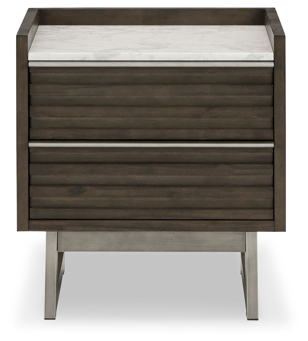 Arkenton - Two Drawer Night Stand - Grayish Brown / White