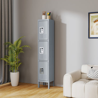 Lockers For Employees With 3 Door Storage Locker Durable For Gym, School, Office - Gray