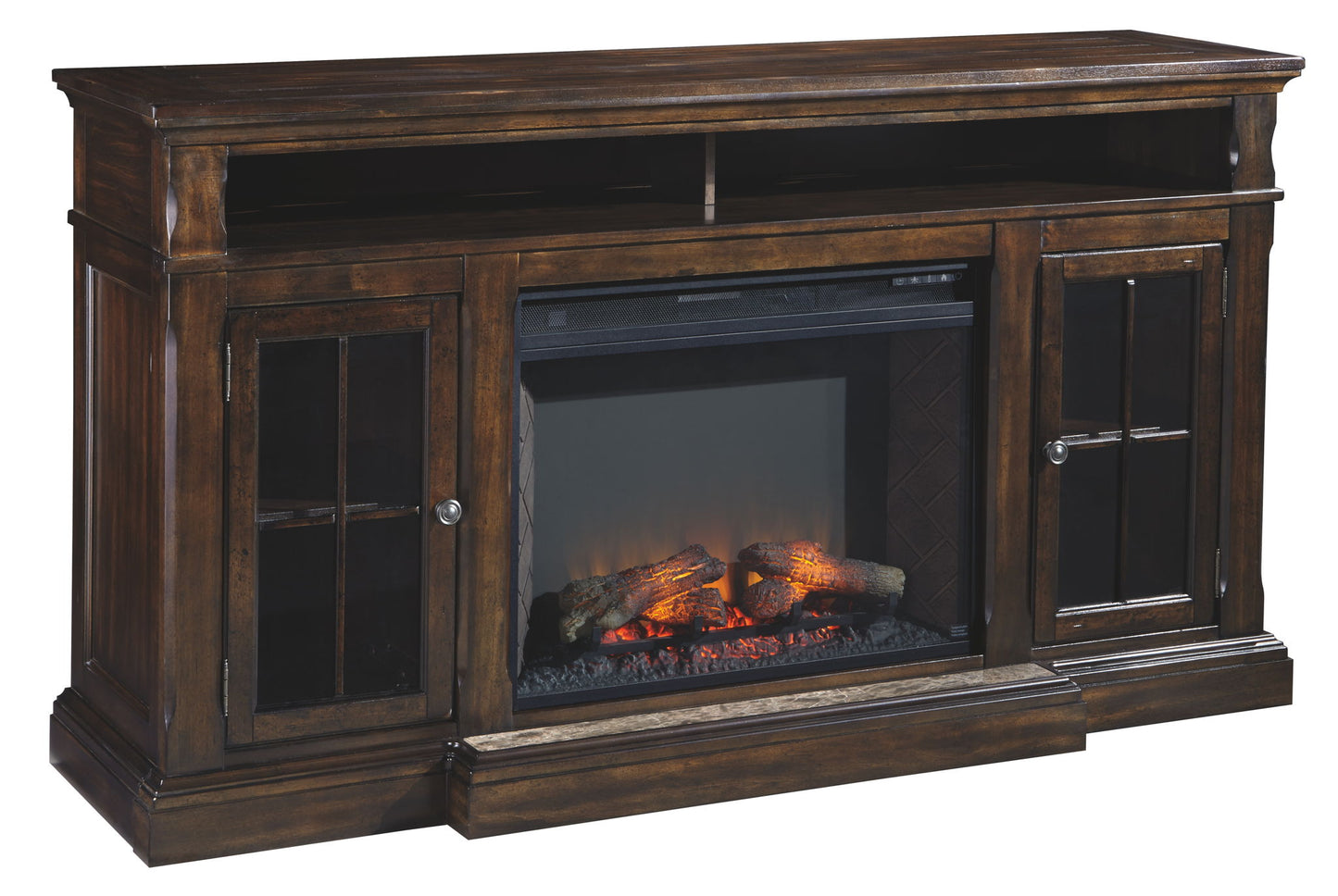 Roddinton - XL TV Stand w/Fireplace Option - Dark Brown