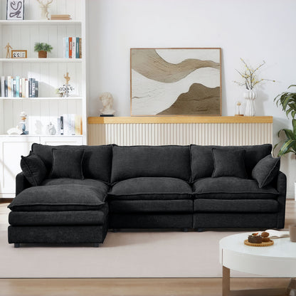 Modular L-Shaped Sectional Sofa Set With Movable Ottoman - Black