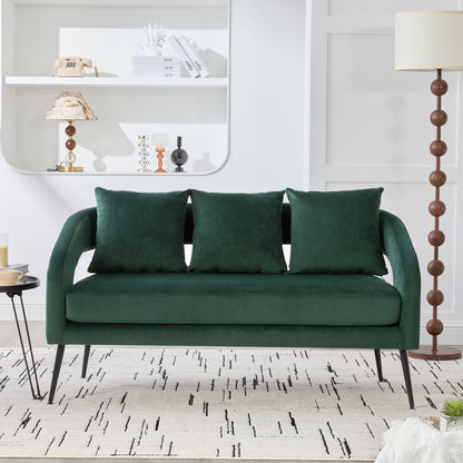 Open Back Loveseat Settee With 3 Pillows - Green