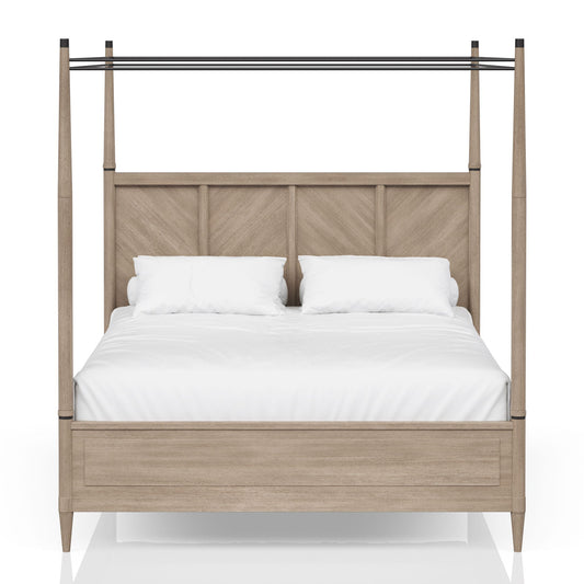 Queen Canopy Bedroom Set With A 2 Drawer Nightstand A Modern Dresser With Poster Mirror And A Door Chest - Sand
