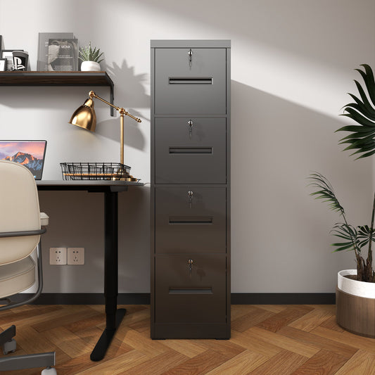 Modern 4 Drawer Metal Vertical Filing Cabinets With Lock For Home Office, Steel Construction, Letter / Legal / A4 / F4 Size - Brushed Nickel