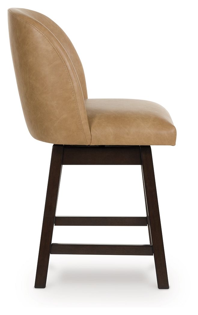Neymorton - Upholstered Swivel Faux Leather Barstool (Set of 2) - Dark Grayish Brown