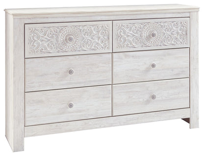 Paxberry - Dresser, Mirror - Medallion Drawer Pulls - Whitewash