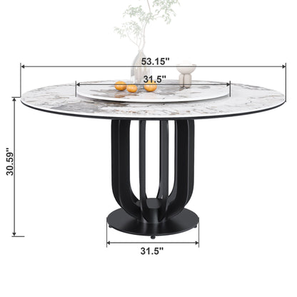 Round Dining Table With Carbon Steel Base And Lazy Susan Industrial Style - Black / White